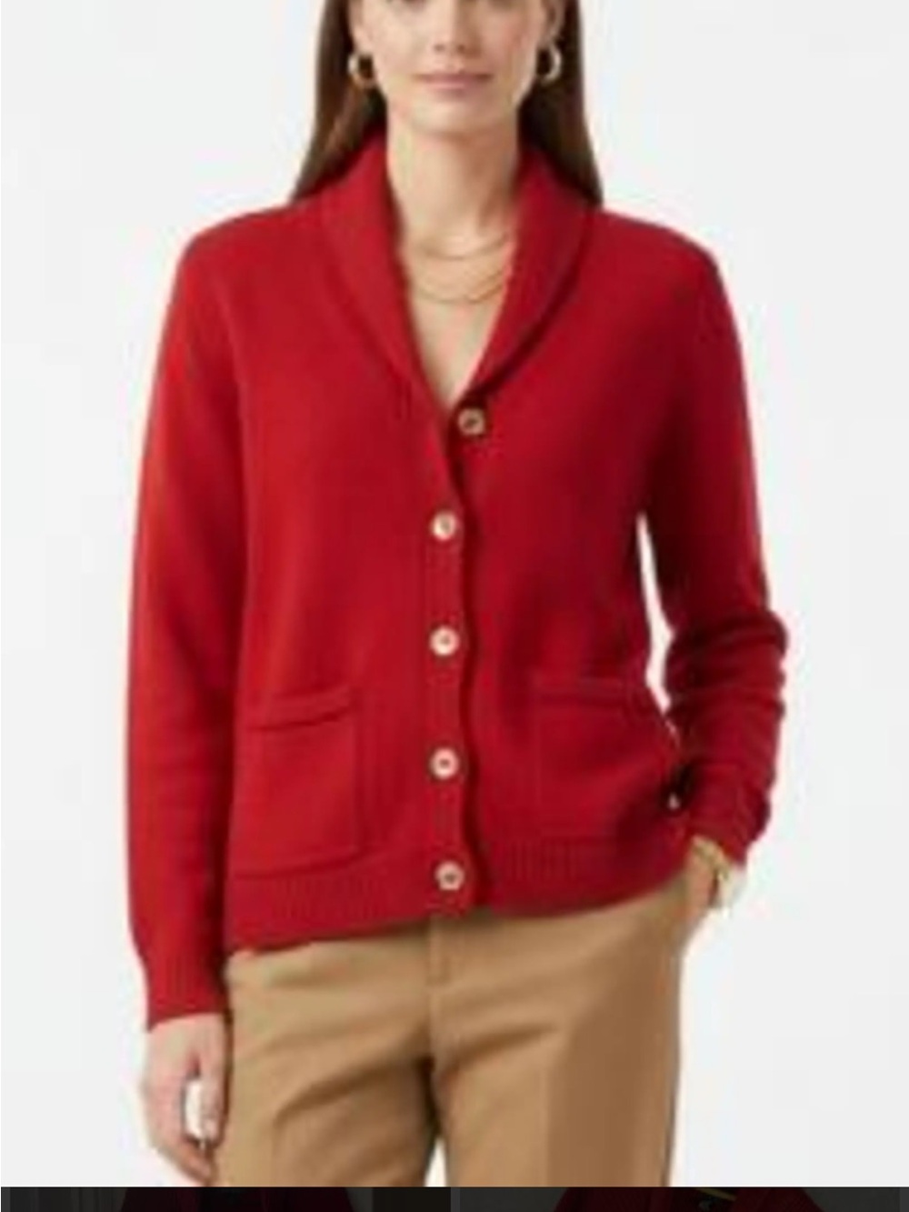 Ralph Lauren cotton Red Shawl Collar Button-Front Women's Sweater L